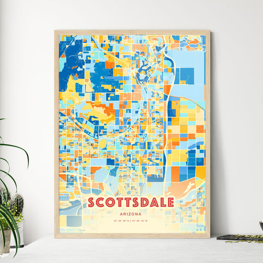 Colorful Scottsdale Arizona Fine Art Map Blue Orange