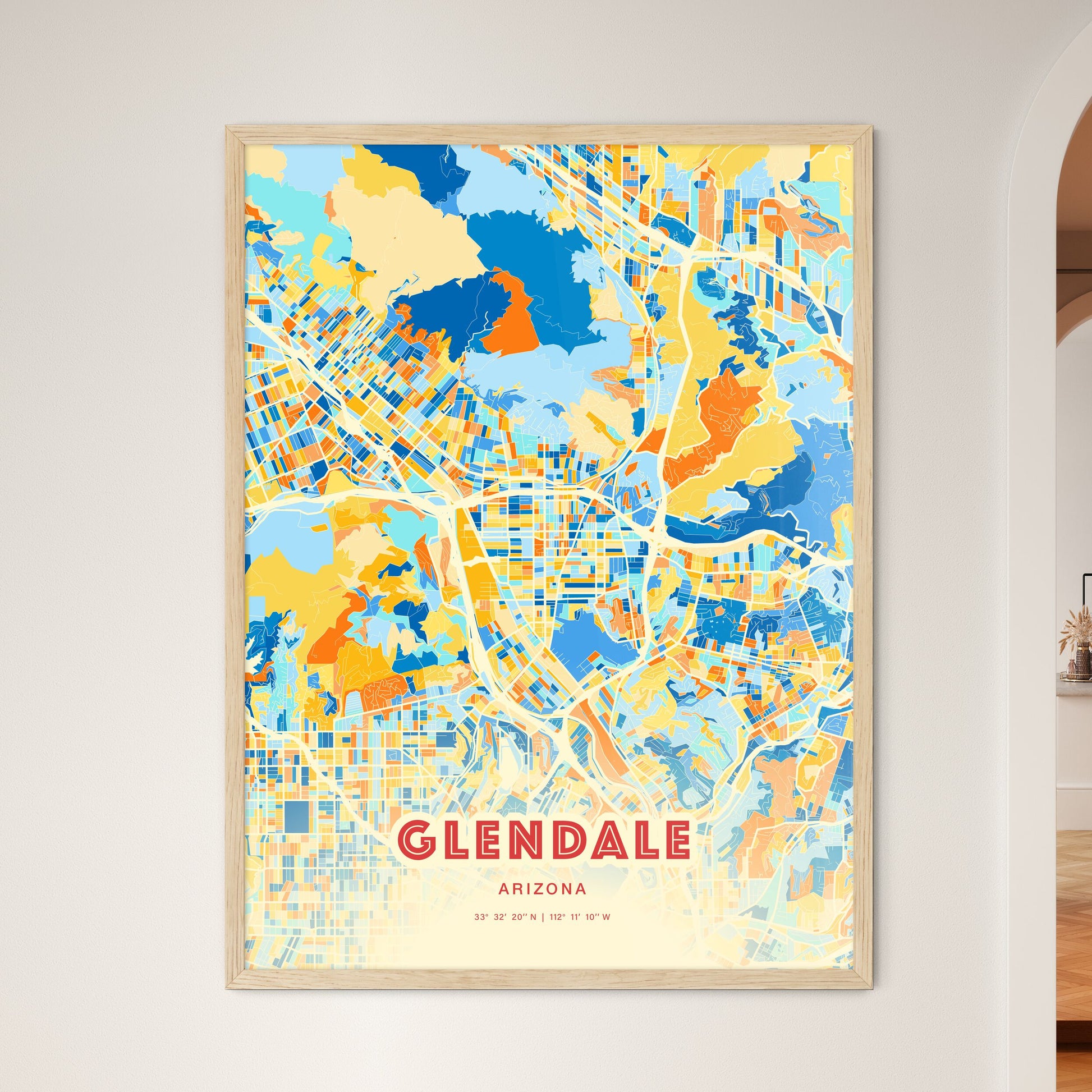 Colorful Glendale Arizona Fine Art Map Blue Orange
