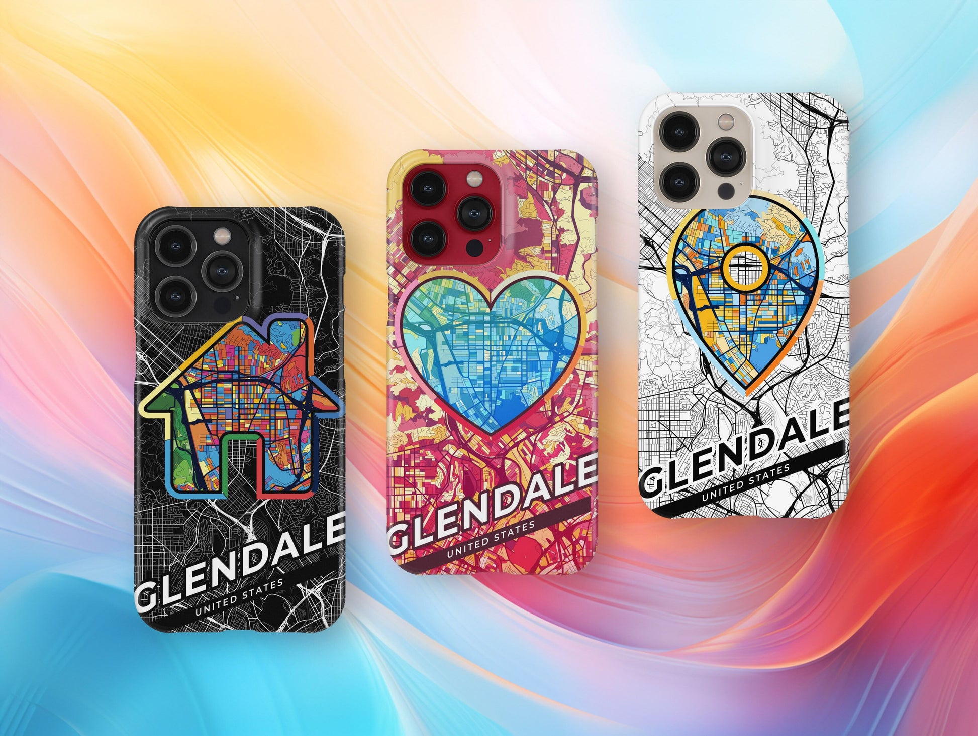 Glendale Arizona slim phone case with colorful icon. Birthday, wedding or housewarming gift. Couple match cases.