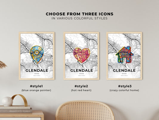 Glendale Arizona maps with colorful icons
