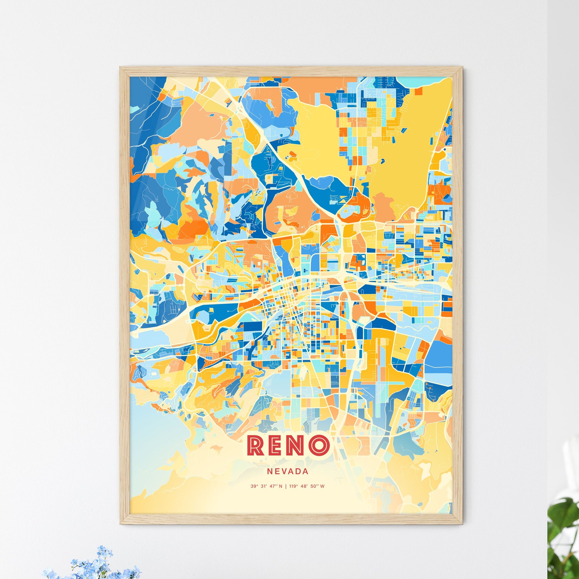 Colorful Reno Nevada Fine Art Map Blue Orange