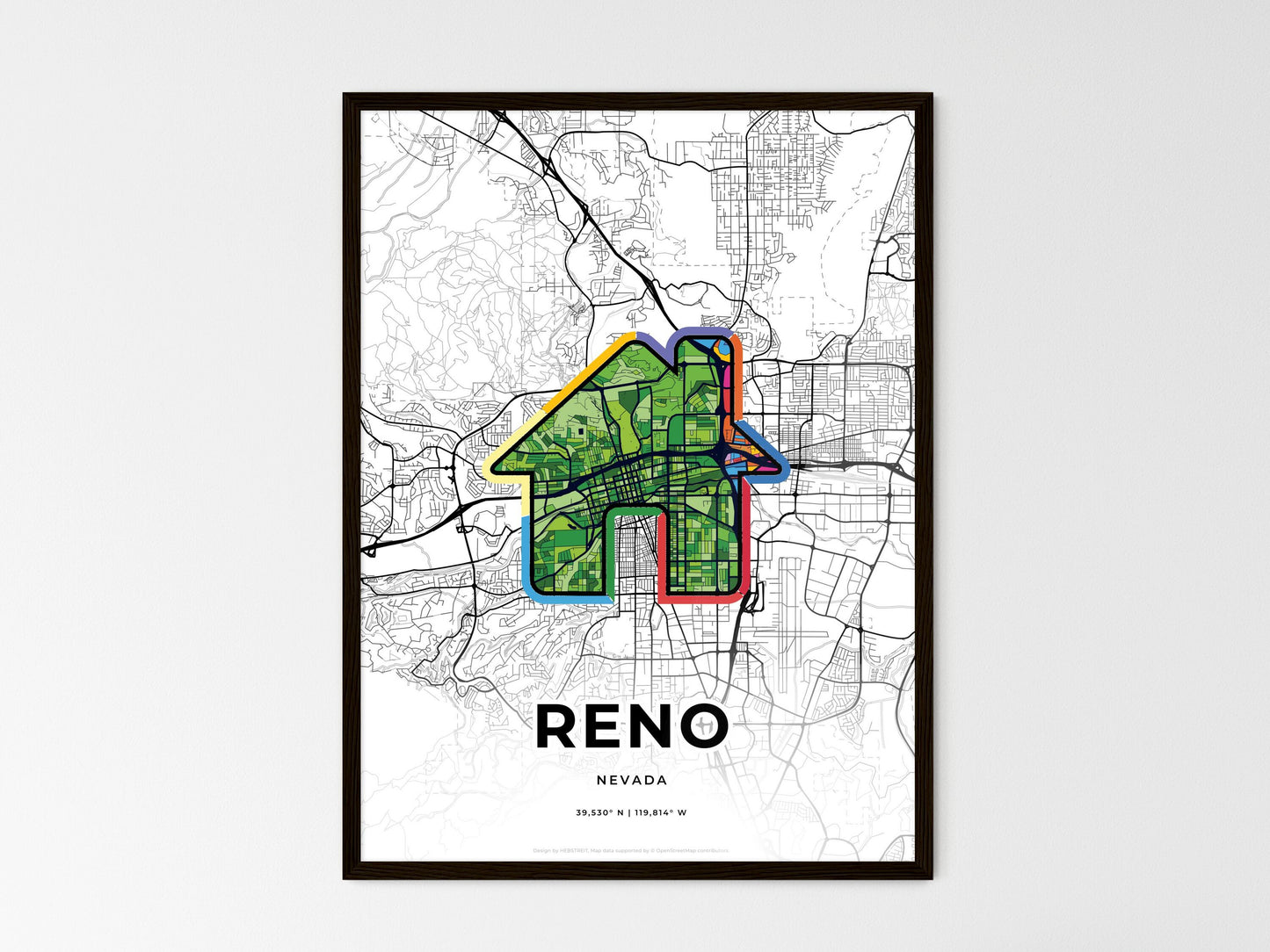 Reno Nevada wedding art map with home icon