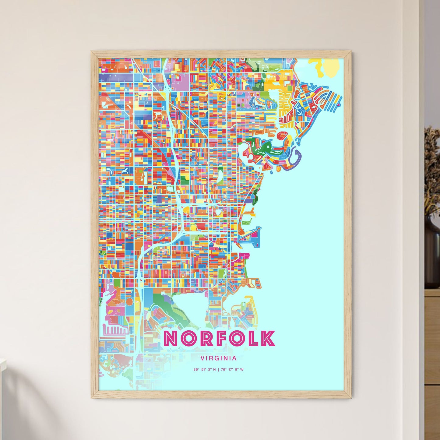 Colorful NORFOLK VIRGINIA Fine Art Map Crazy Colors