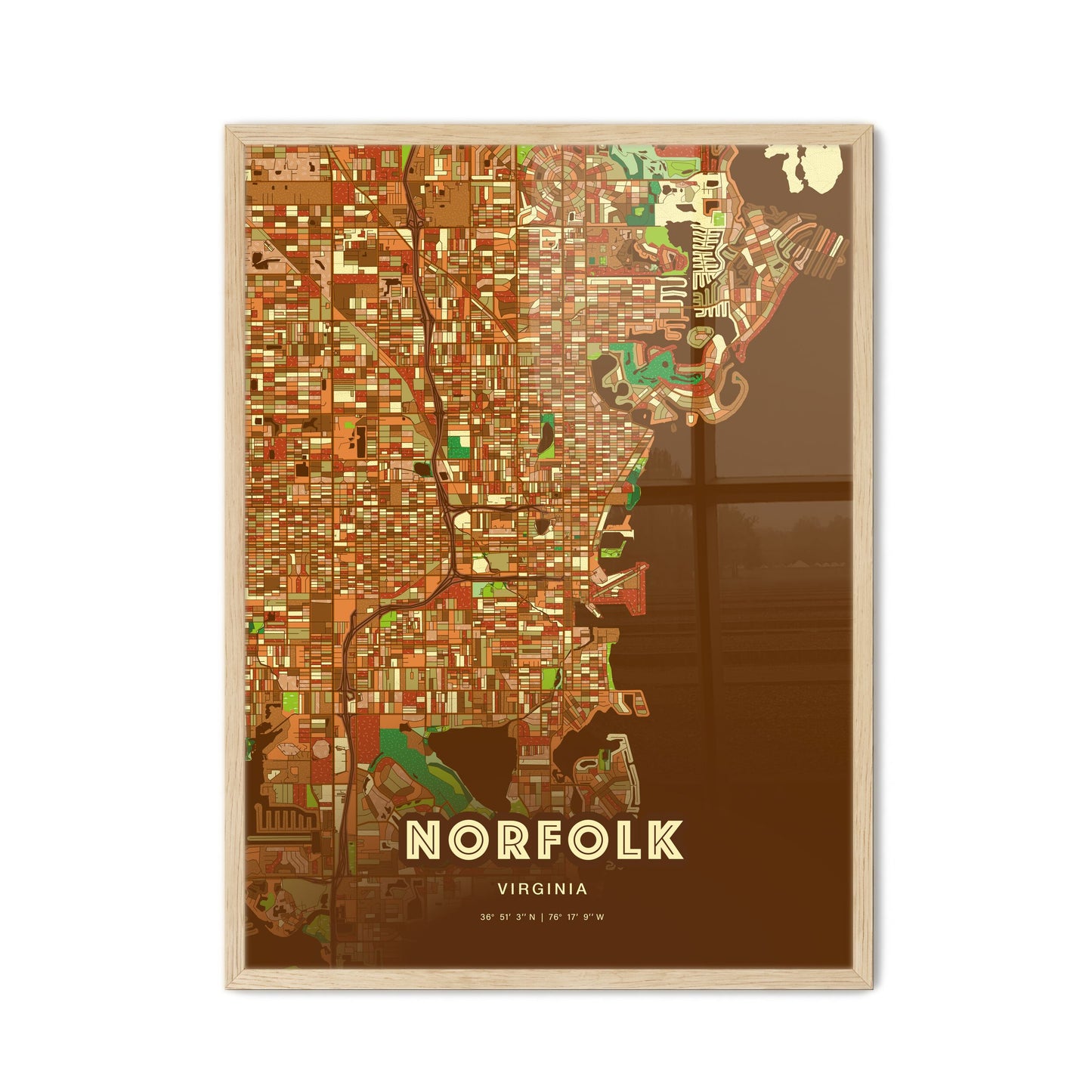 Colorful NORFOLK VIRGINIA Fine Art Map Farmhouse