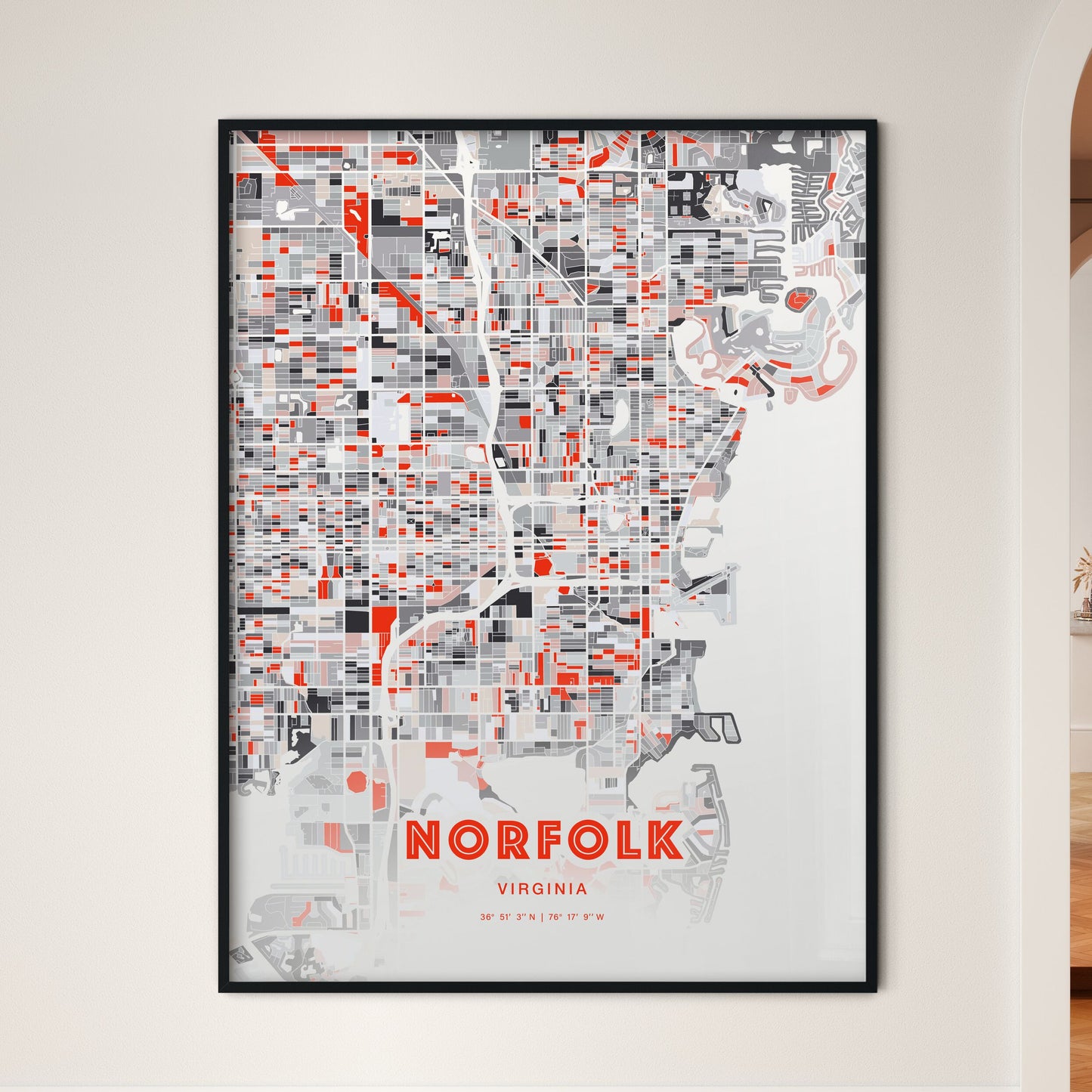 Colorful NORFOLK VIRGINIA Fine Art Map Modern