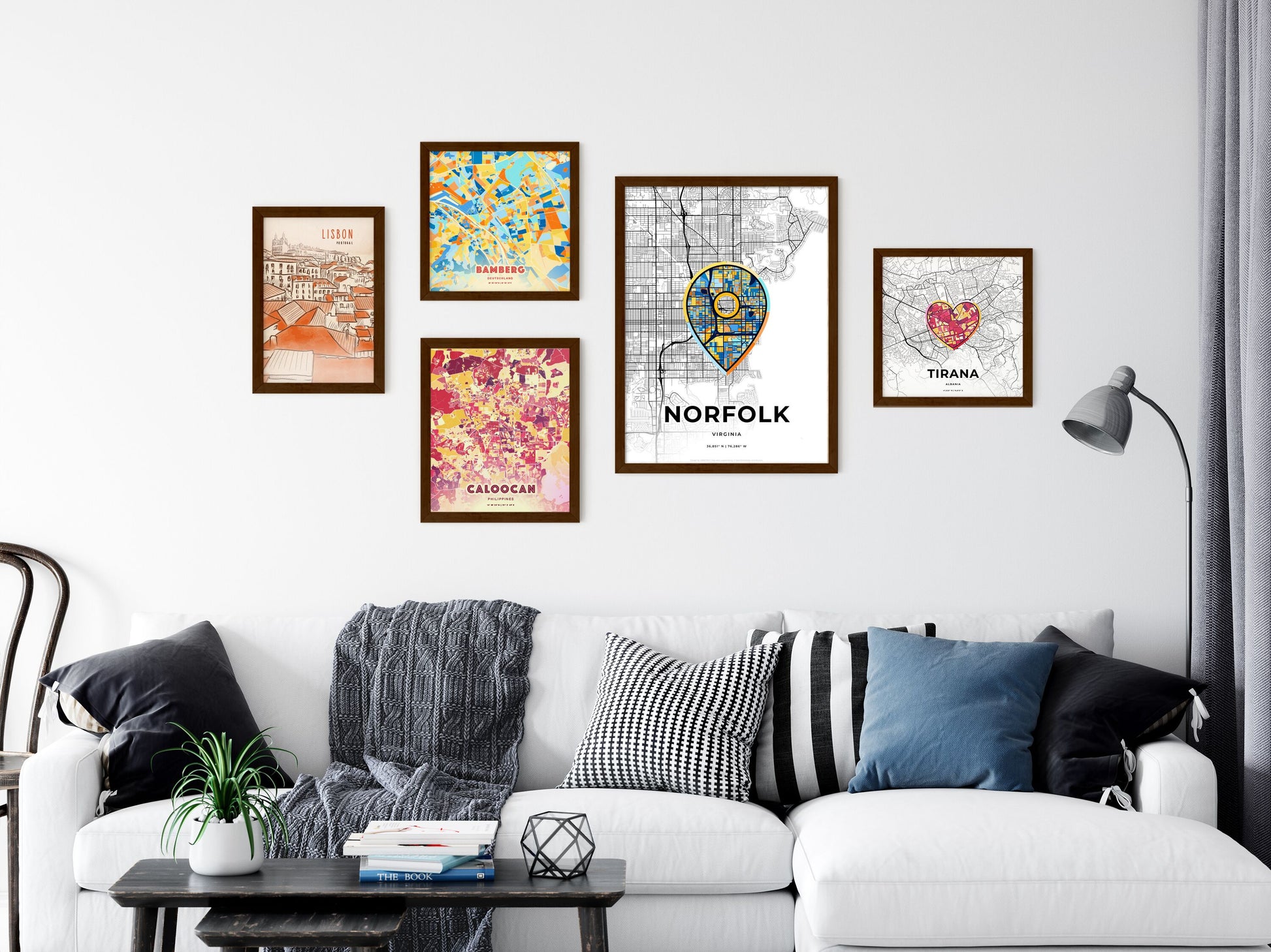 Norfolk Virginia wall art with creative maps