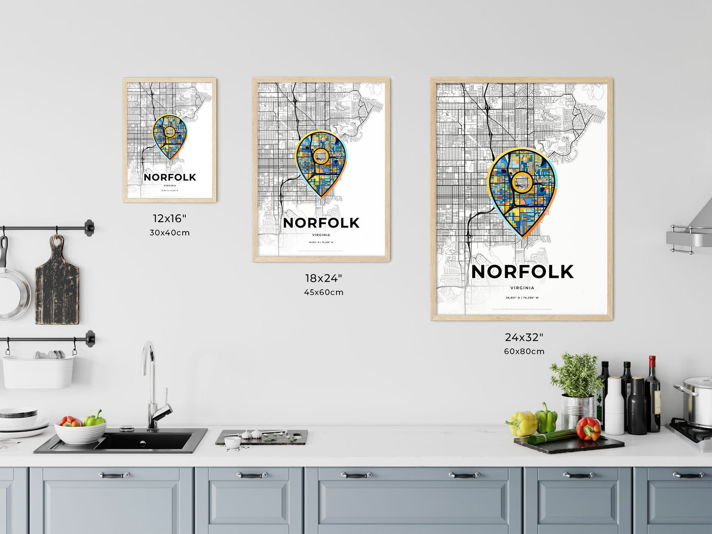 Norfolk Virginia art map size chart