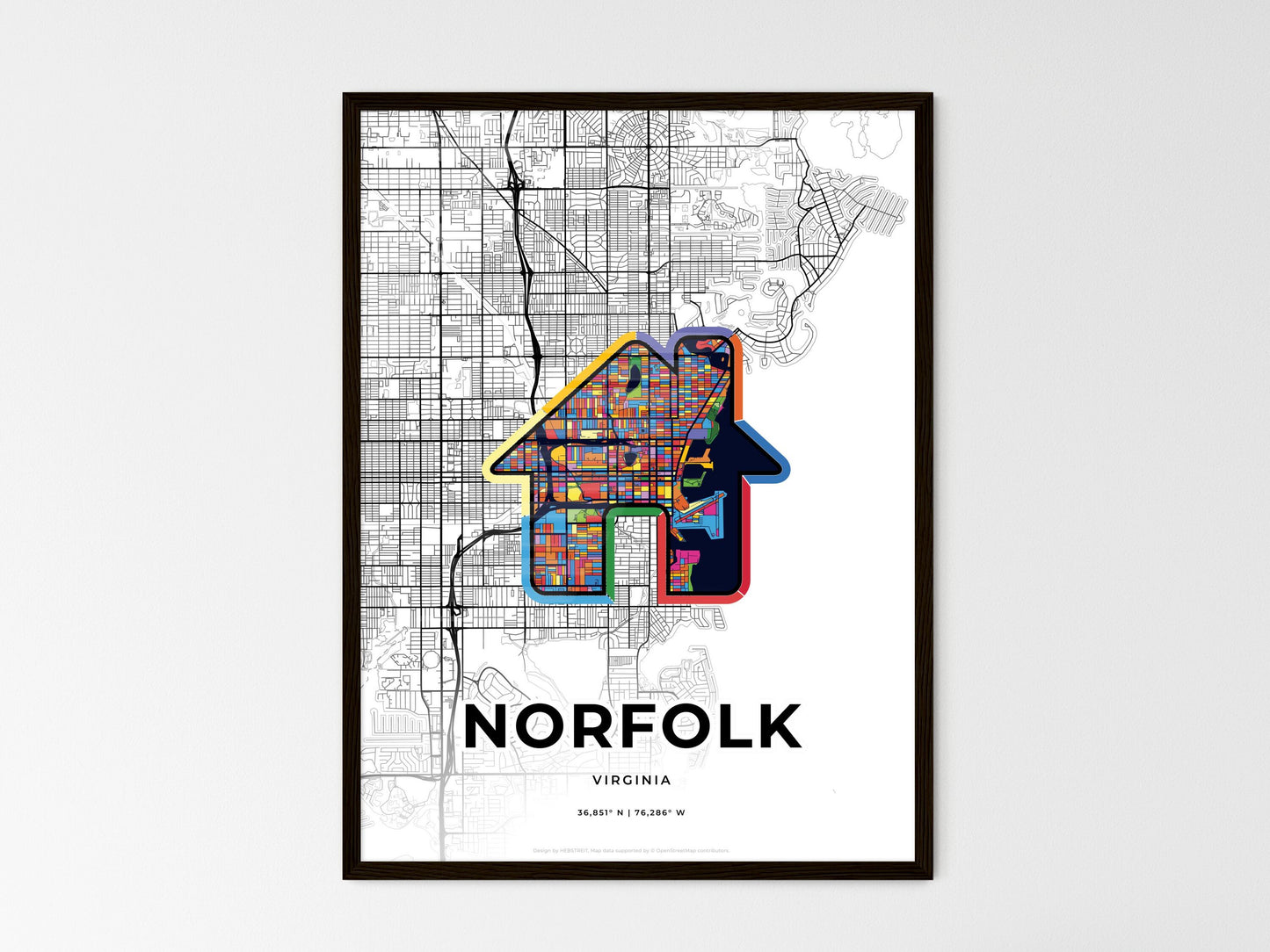 Norfolk Virginia wedding art map with home icon
