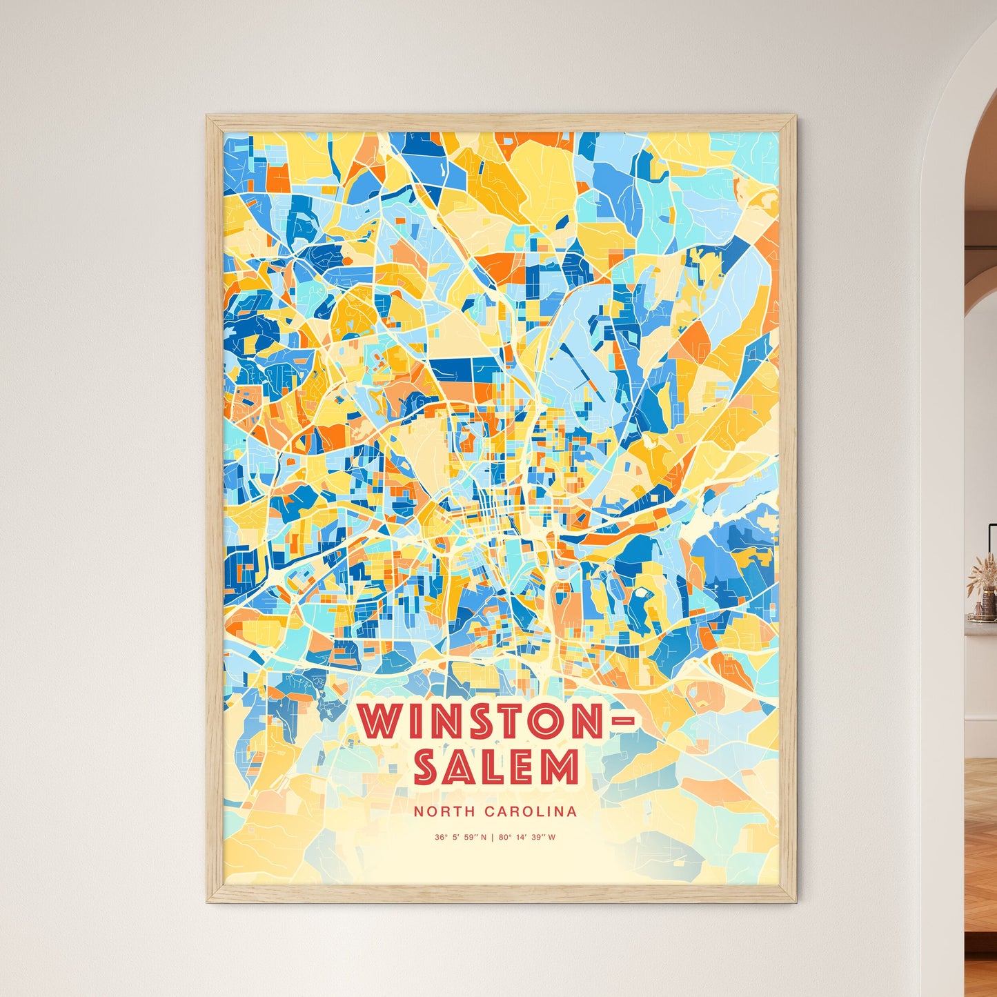 Colorful Winston–Salem North Carolina Fine Art Map Blue Orange