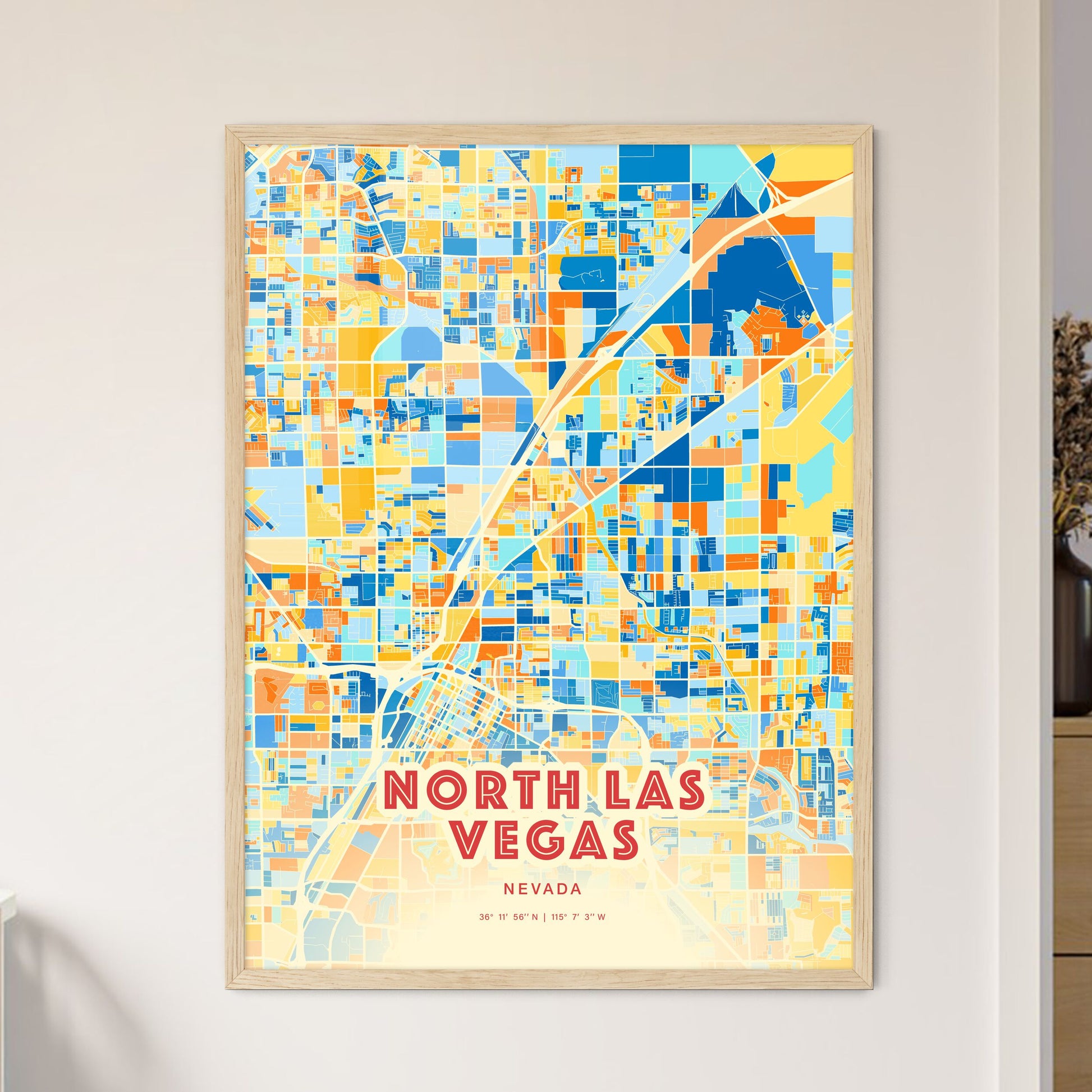 Colorful North Las Vegas Nevada Fine Art Map Blue Orange