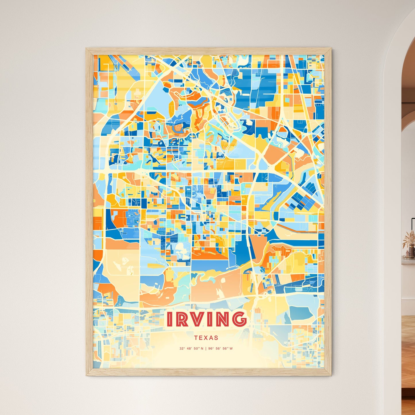 Colorful Irving Texas Fine Art Map Blue Orange