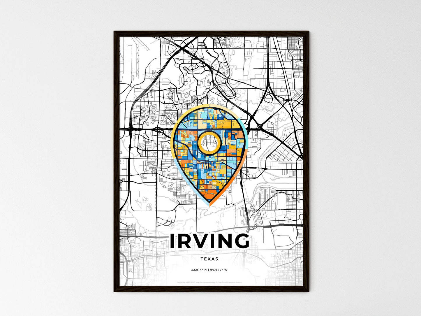 Irving Texas wedding art map with pointer icon
