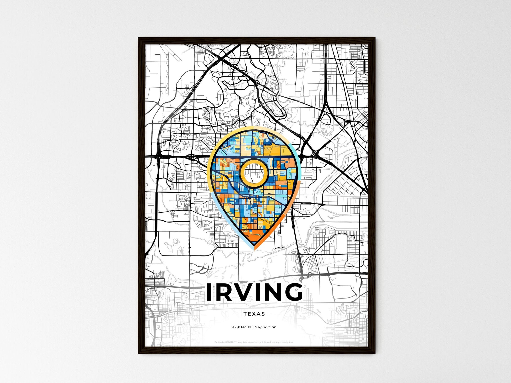 Irving Texas wedding art map with pointer icon