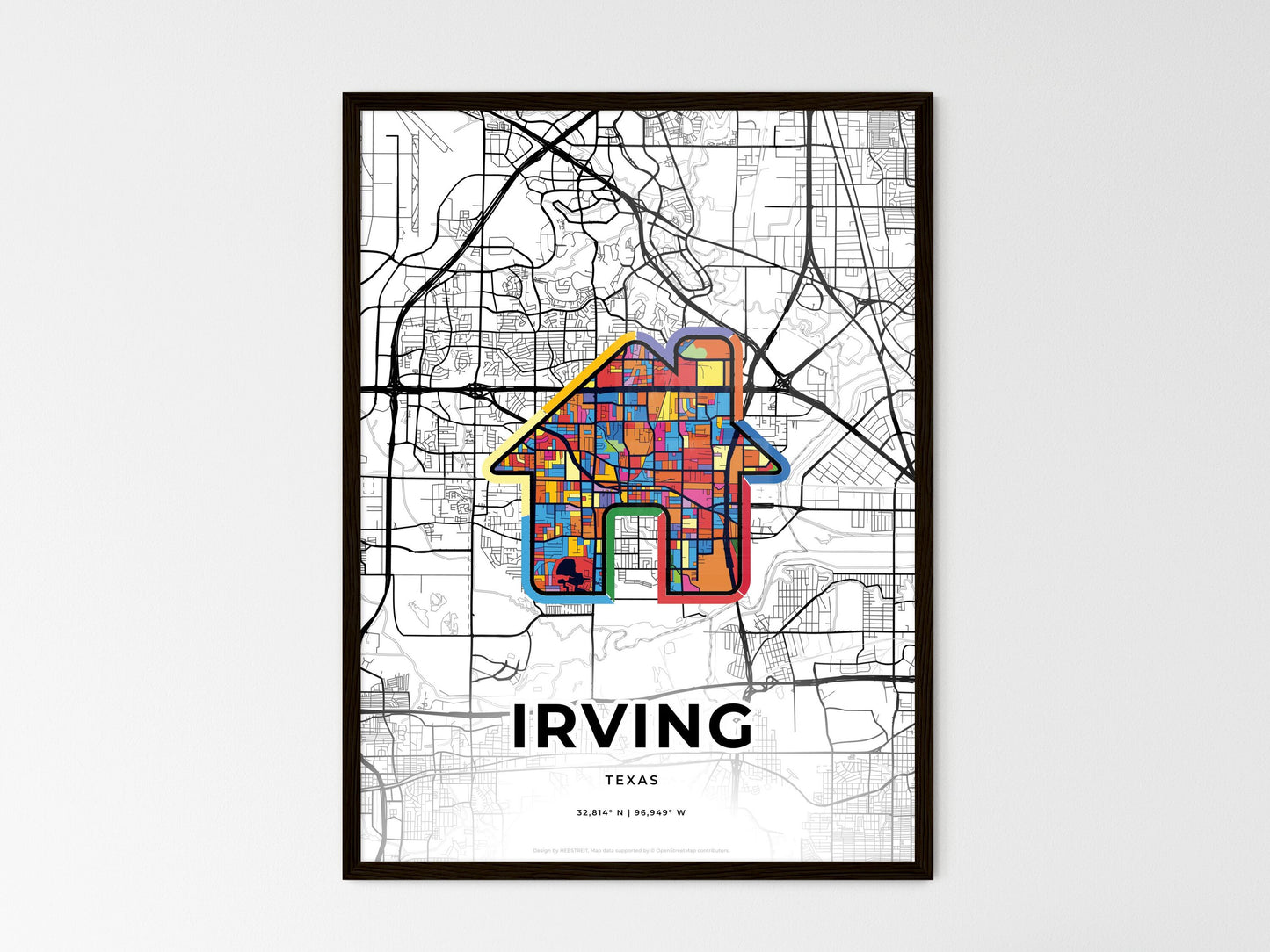 Irving Texas wedding art map with home icon
