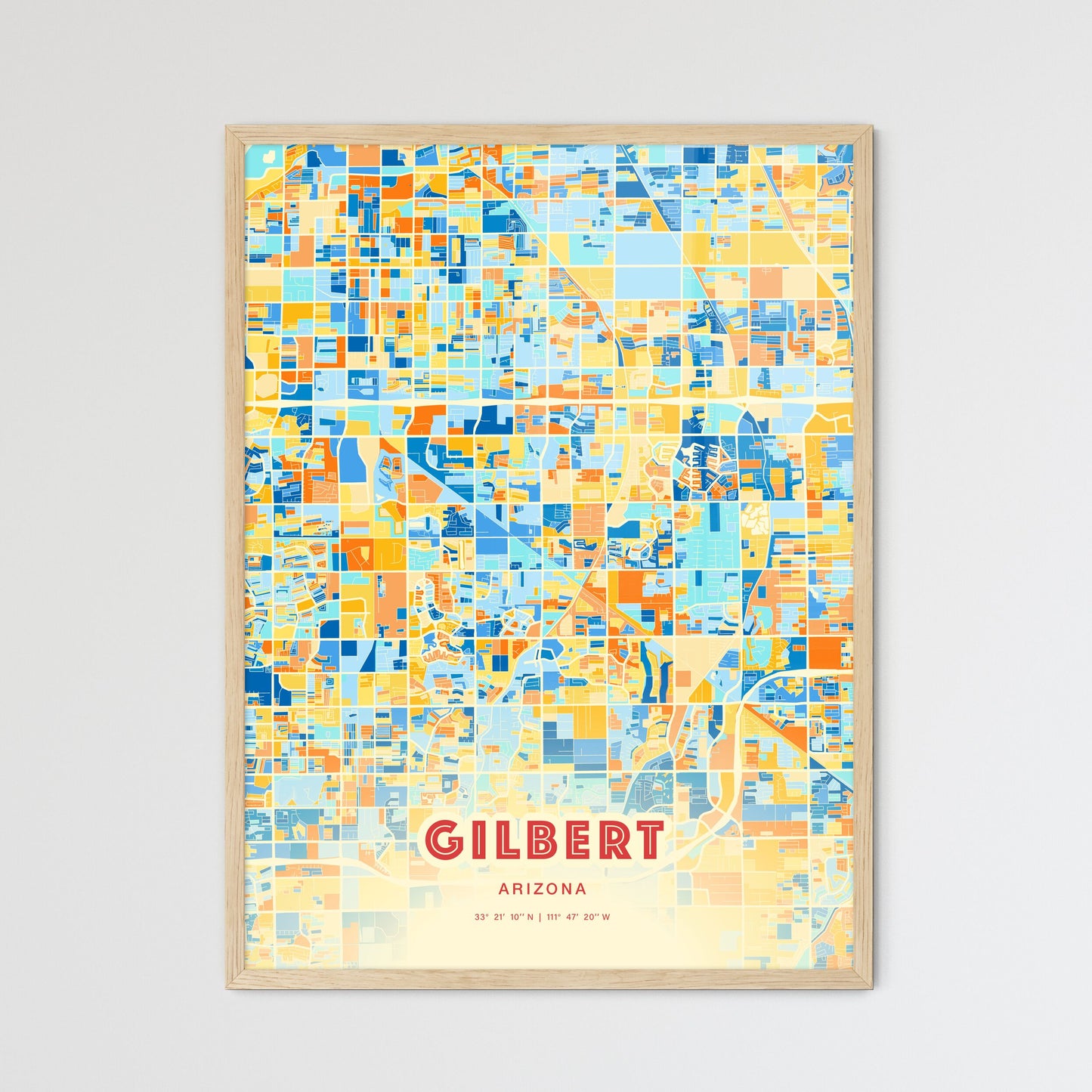 Colorful Gilbert Arizona Fine Art Map Blue Orange