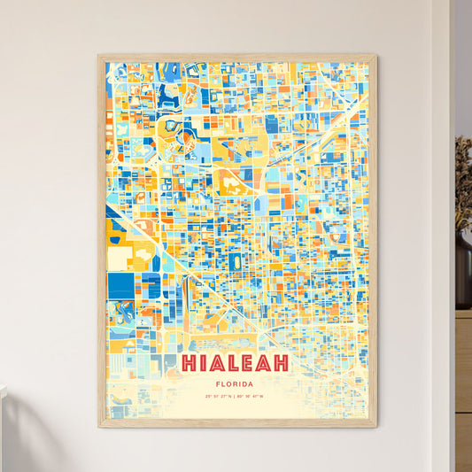 Colorful Hialeah Florida Fine Art Map Blue Orange