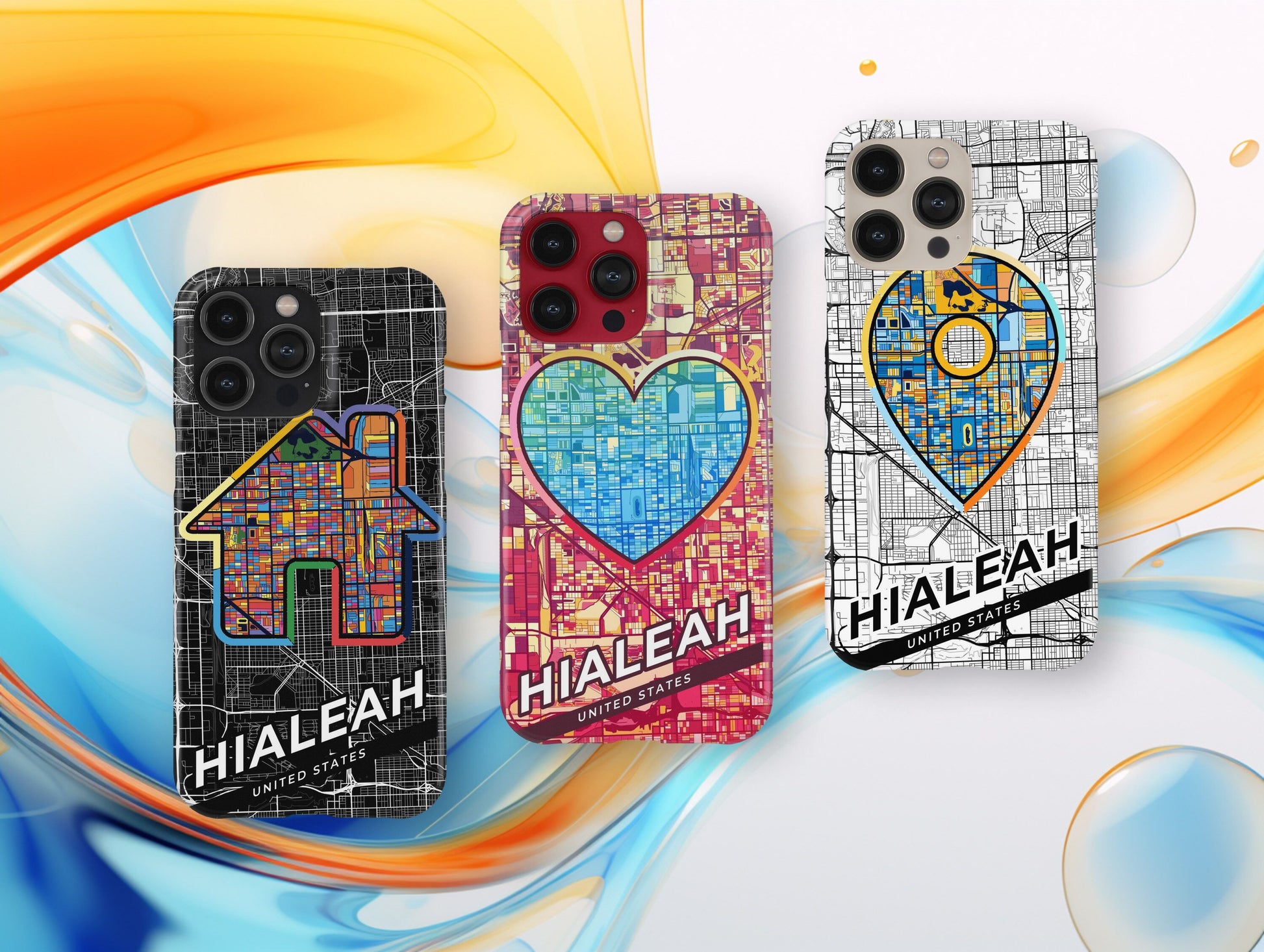 Hialeah Florida slim phone case with colorful icon. Birthday, wedding or housewarming gift. Couple match cases.
