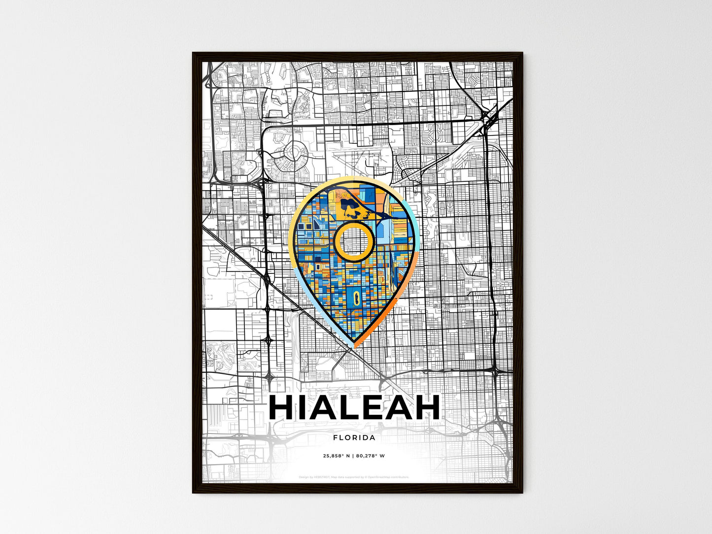Hialeah Florida wedding art map with pointer icon