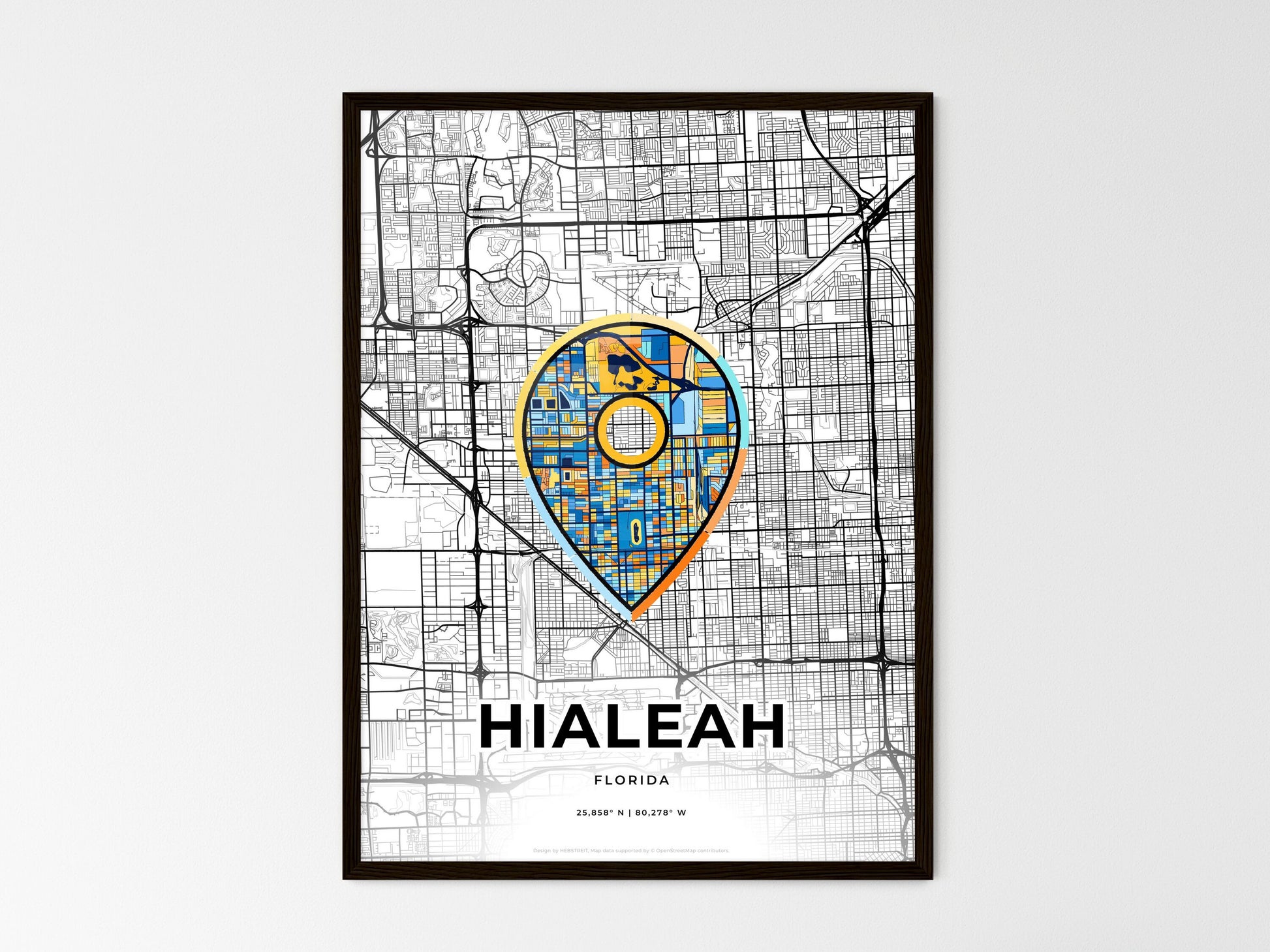 Hialeah Florida wedding art map with pointer icon