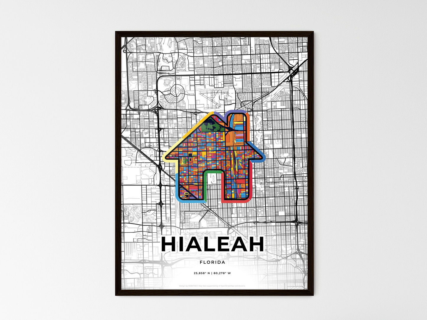 Hialeah Florida wedding art map with home icon