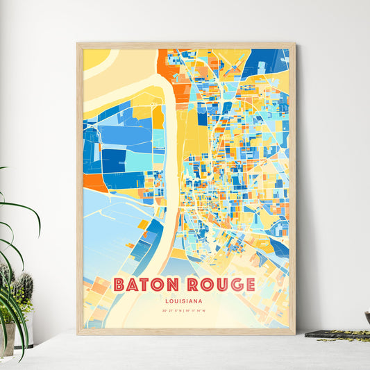 Colorful Baton Rouge Louisiana Fine Art Map Blue Orange