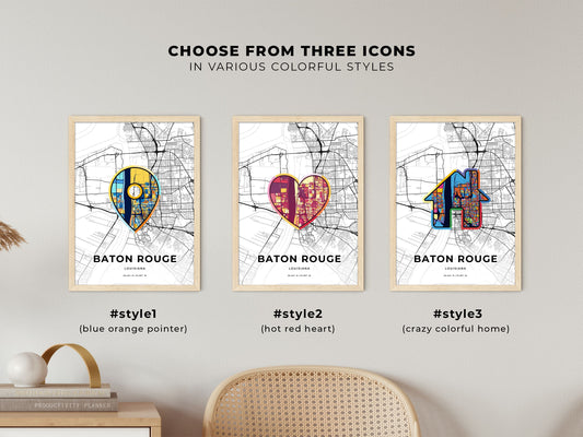 Baton Rouge Louisiana maps with colorful icons
