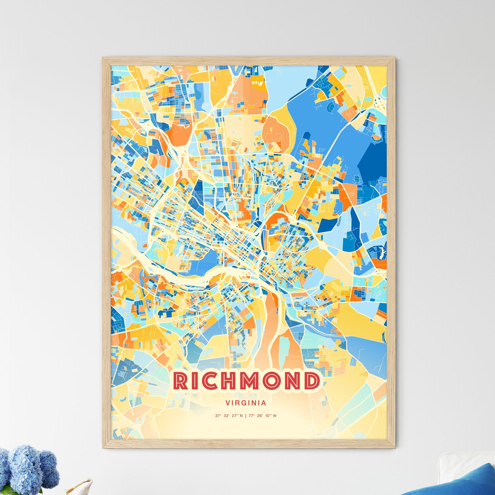 Colorful Richmond Virginia Fine Art Map Blue Orange