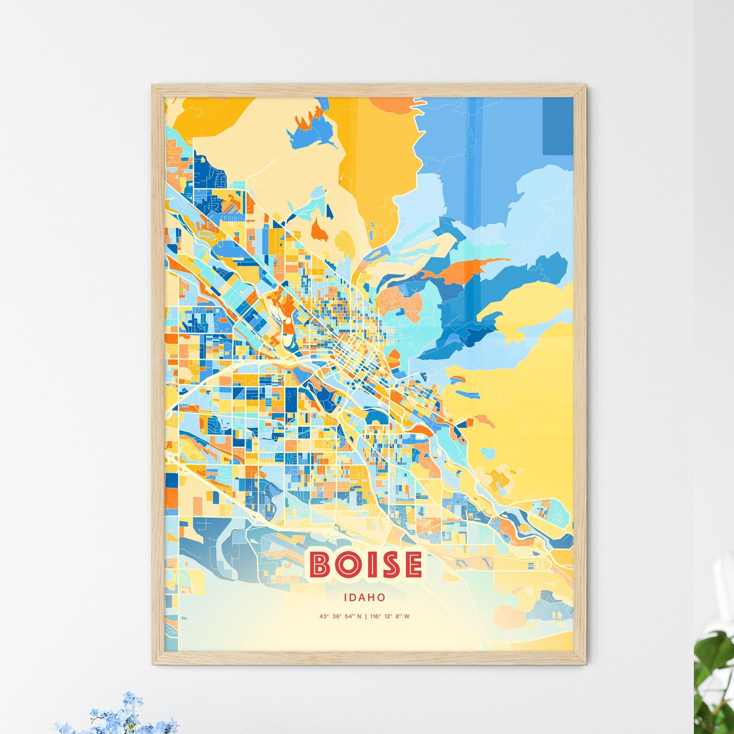 Colorful Boise Idaho Fine Art Map Blue Orange