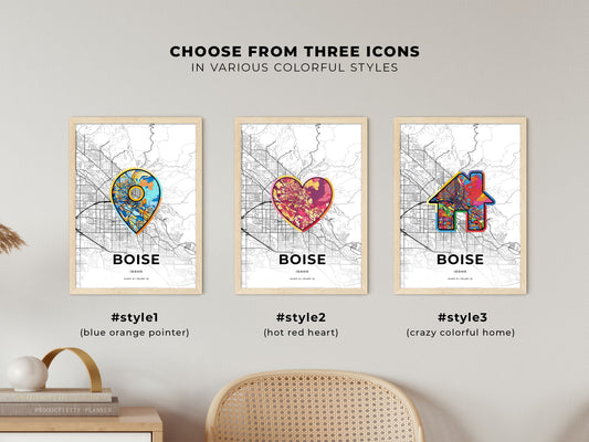 Boise Idaho maps with colorful icons