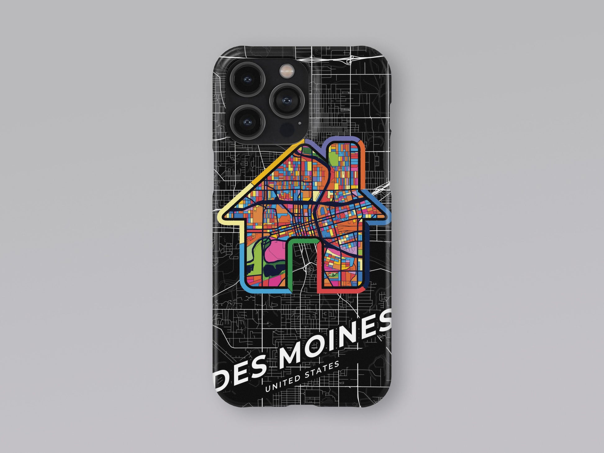 Des Moines Iowa slim phone case with colorful icon. Birthday, wedding or housewarming gift. Couple match cases. 3