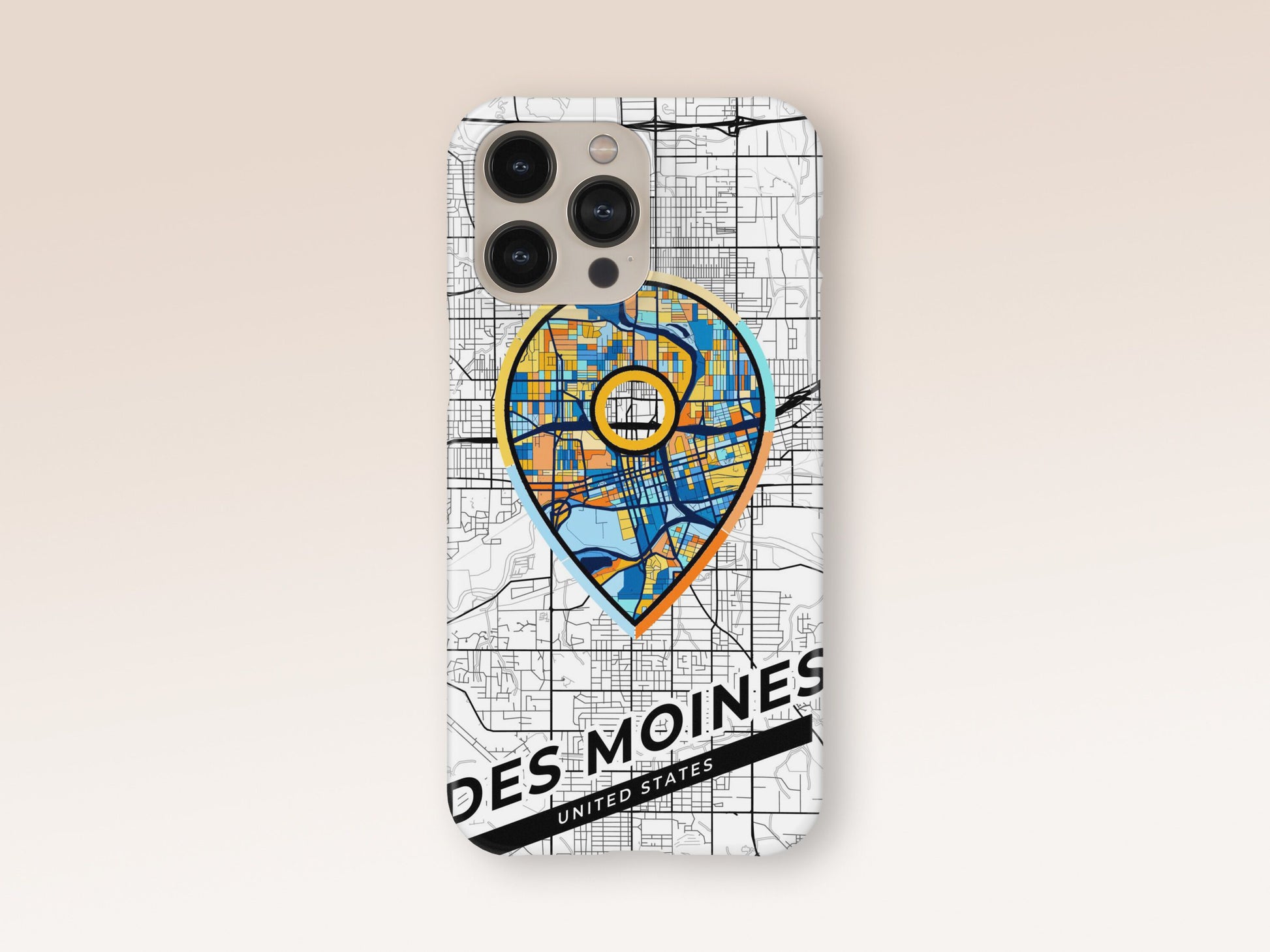 Des Moines Iowa slim phone case with colorful icon. Birthday, wedding or housewarming gift. Couple match cases. 1