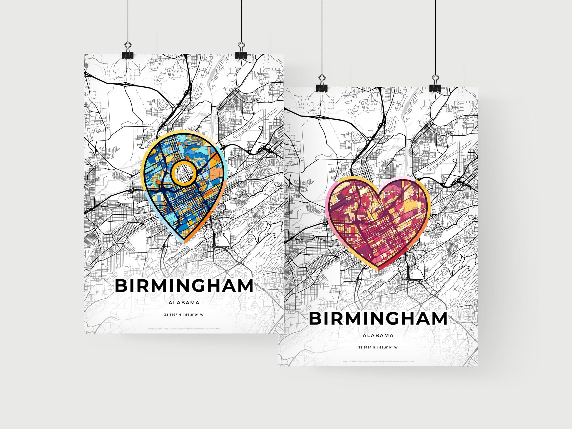 BIRMINGHAM ALABAMA minimal art map with a colorful icon. Where it all began, Couple map gift.