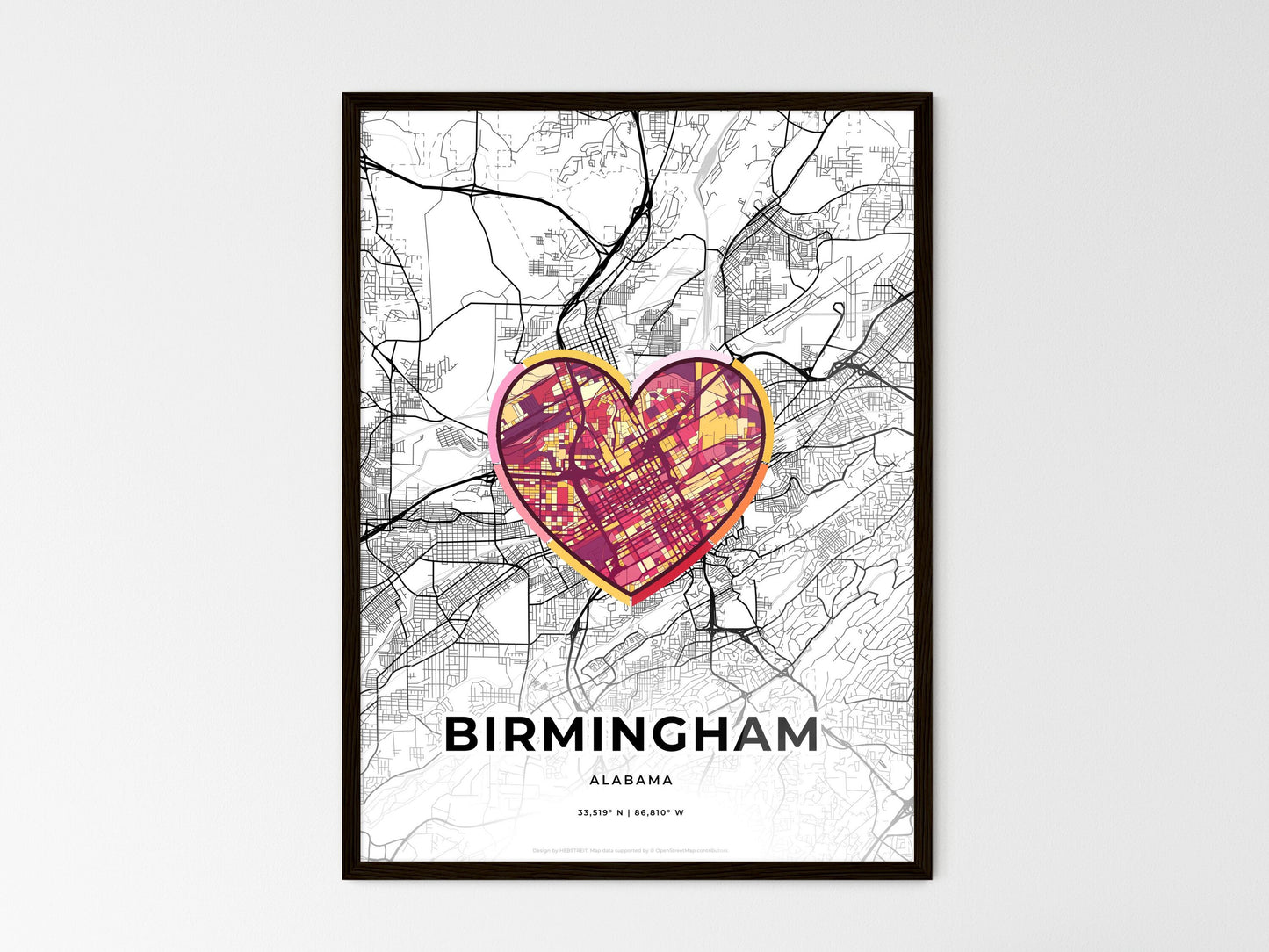 BIRMINGHAM ALABAMA minimal art map with a colorful icon. Where it all began, Couple map gift. Style 2