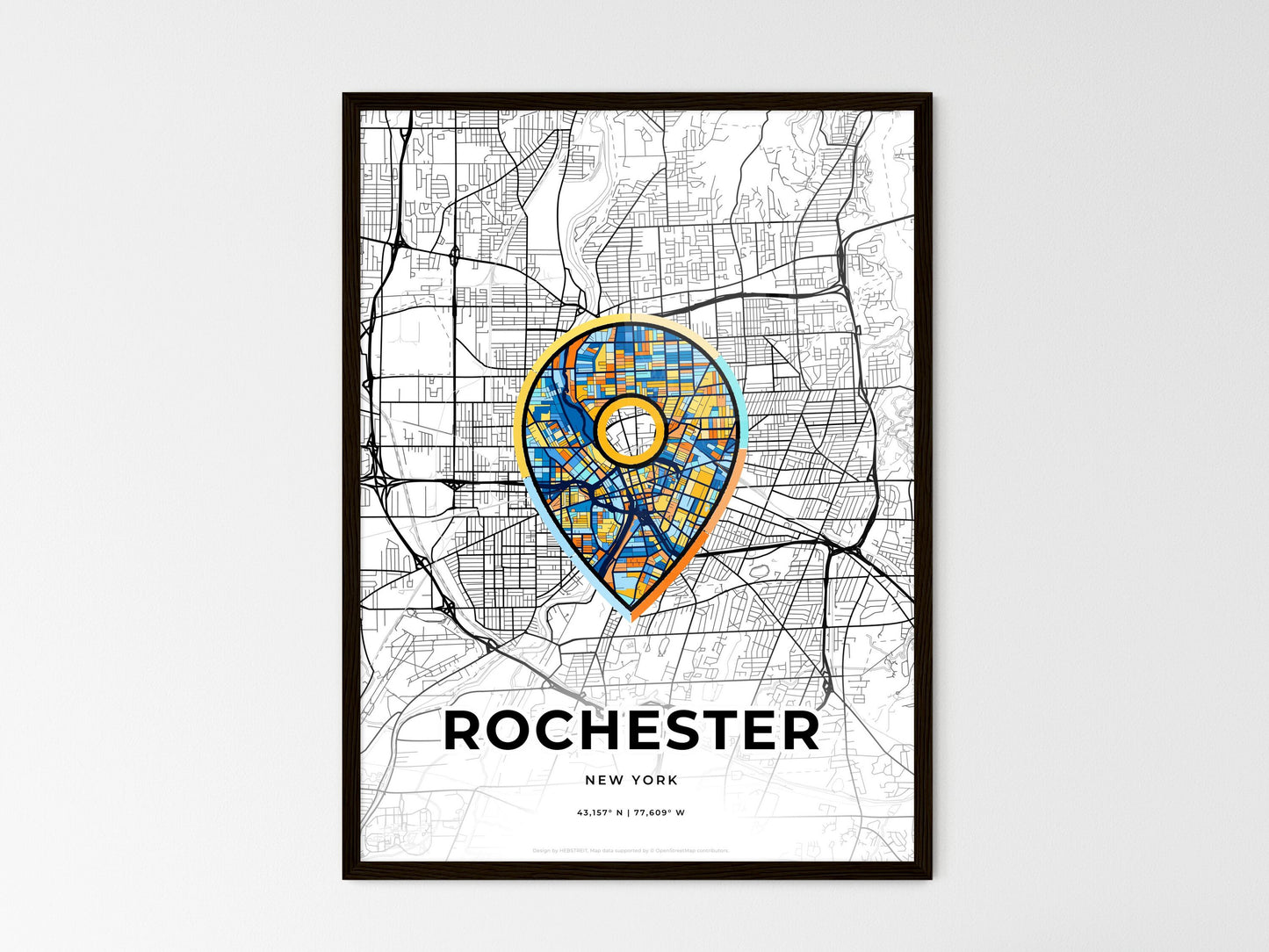 Rochester New York wedding art map with pointer icon
