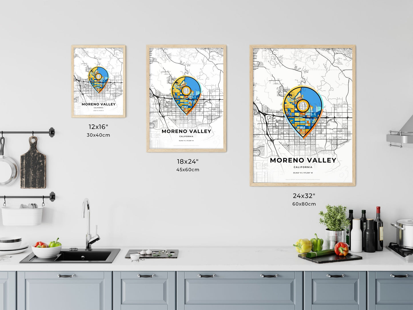 Moreno Valley California art map size chart