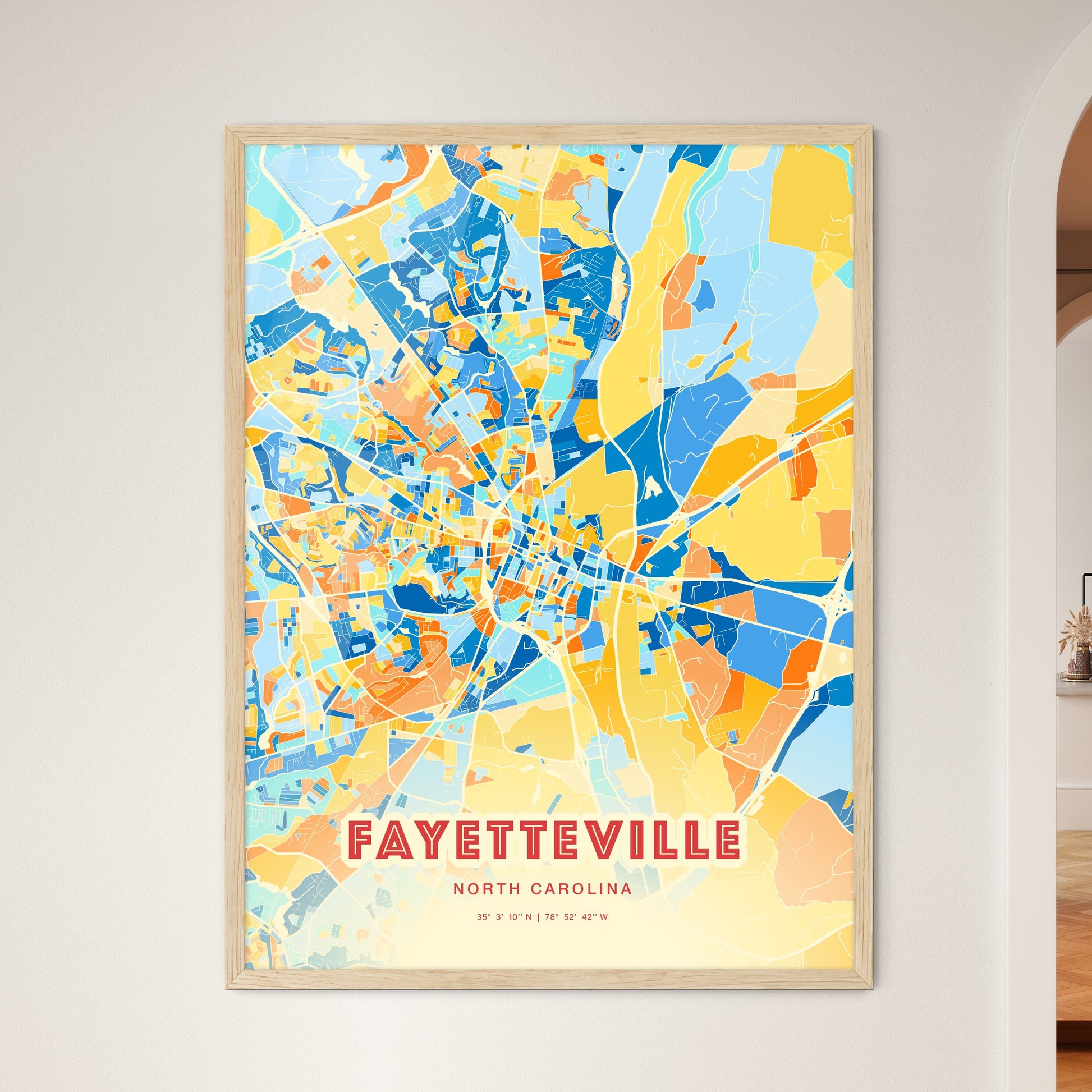 Colorful Fayetteville North Carolina Fine Art Map Blue Orange