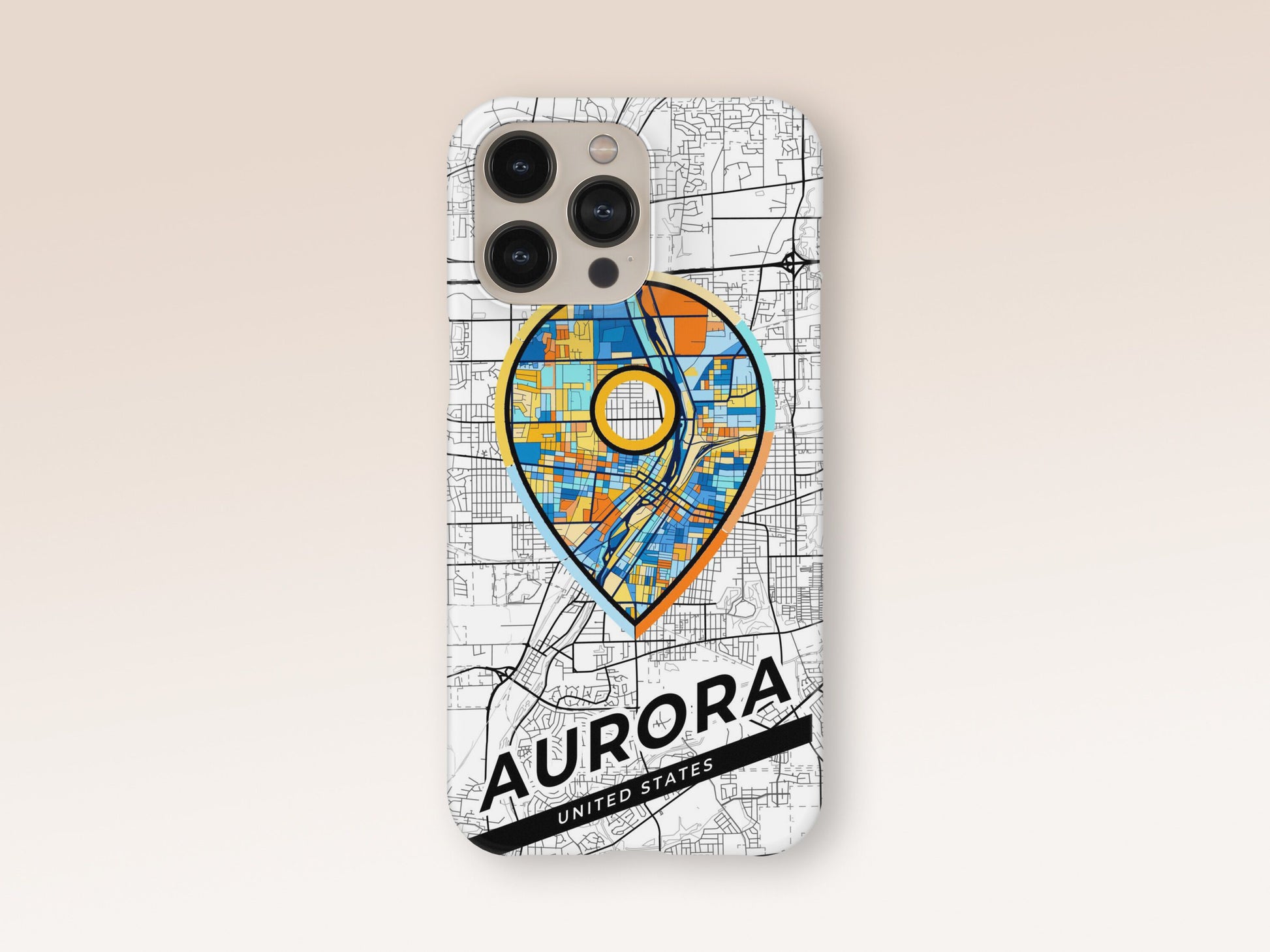 Aurora Illinois slim phone case with colorful icon. Birthday, wedding or housewarming gift. Couple match cases. 1
