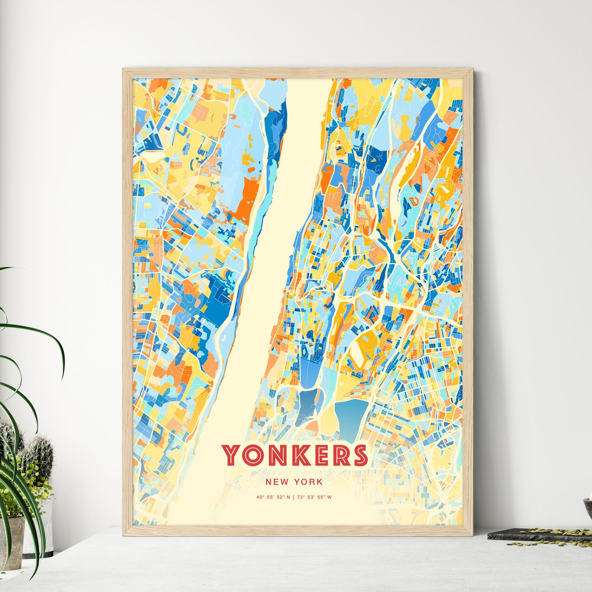 Colorful Yonkers New York Fine Art Map Blue Orange