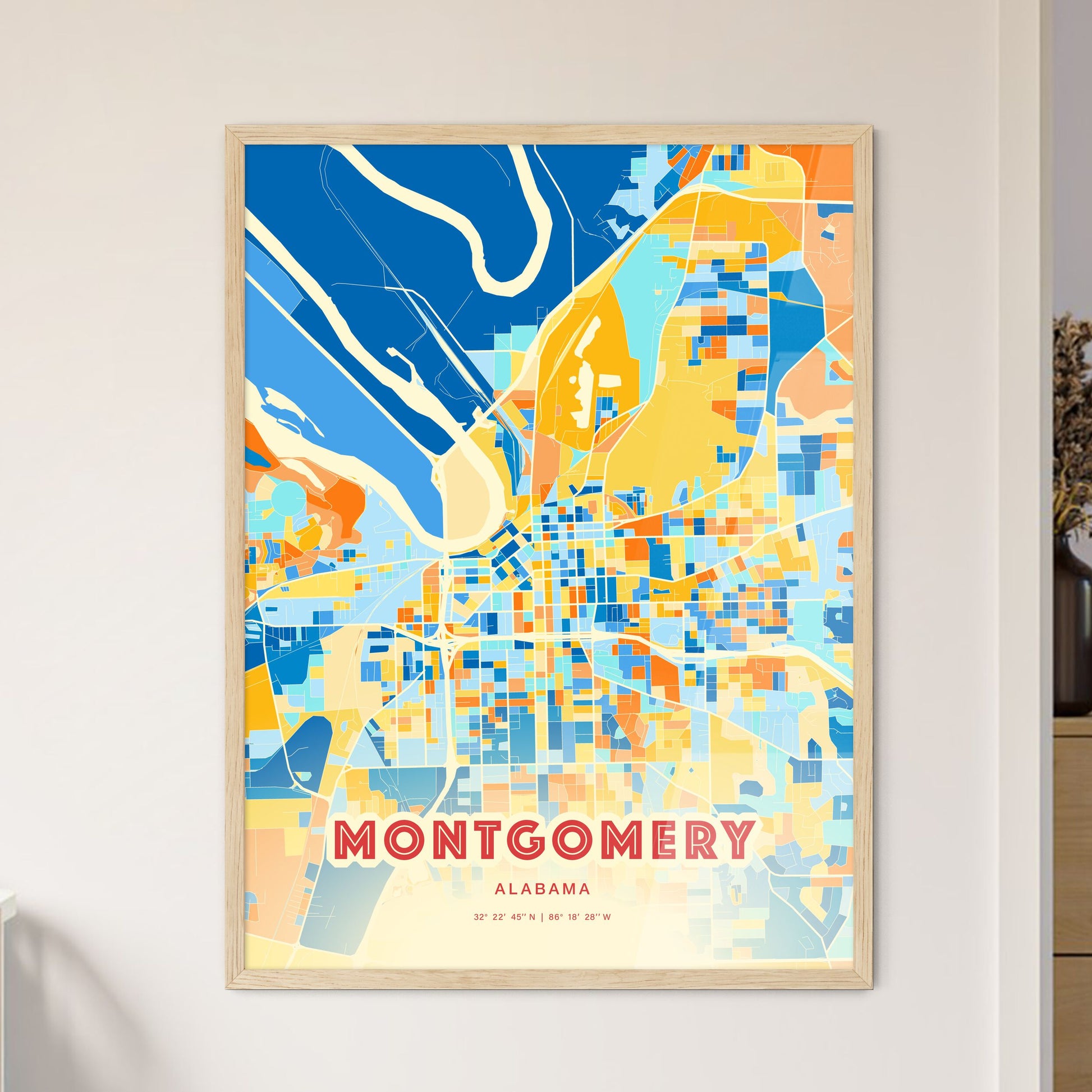 Colorful Montgomery Alabama Fine Art Map Blue Orange