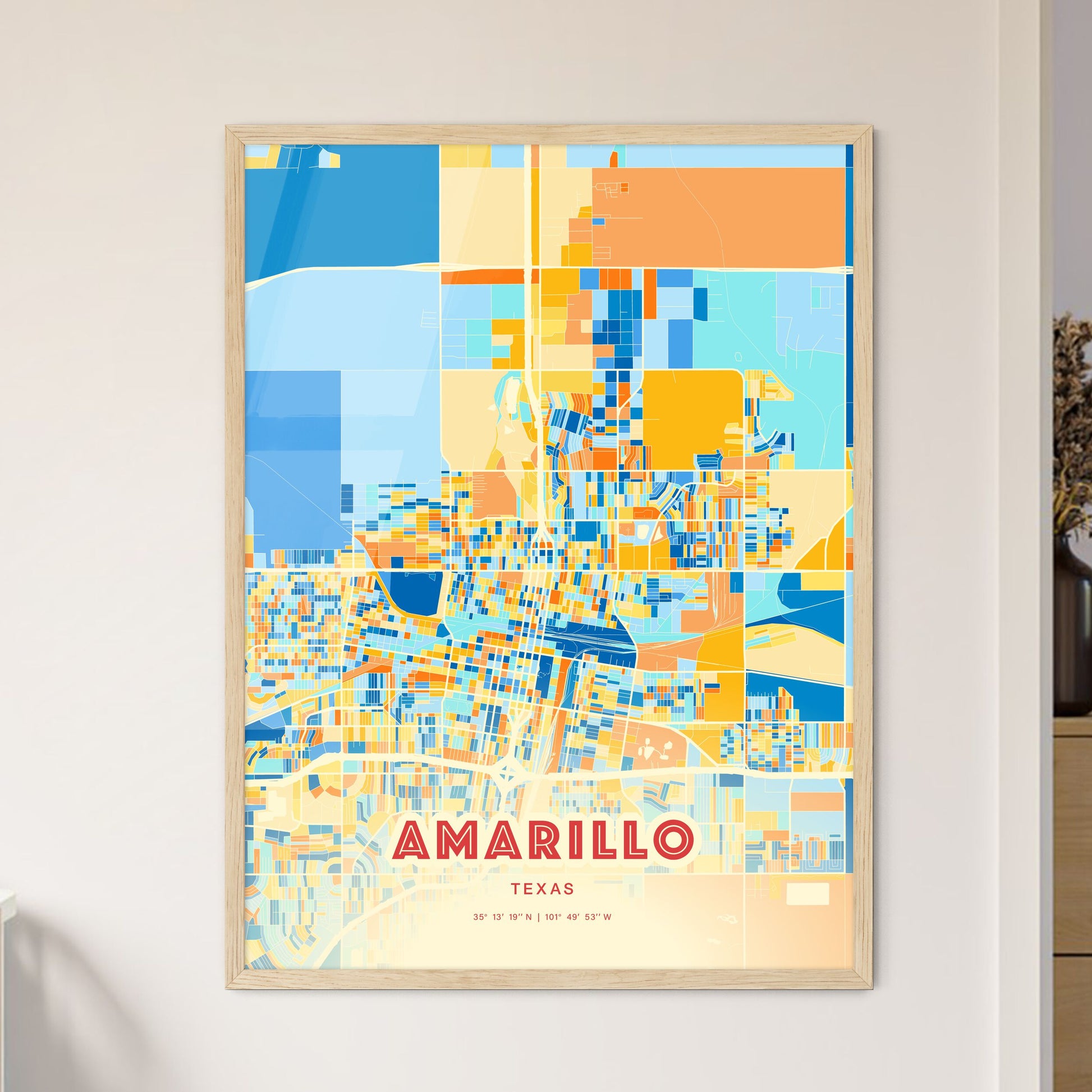 Colorful Amarillo Texas Fine Art Map Blue Orange
