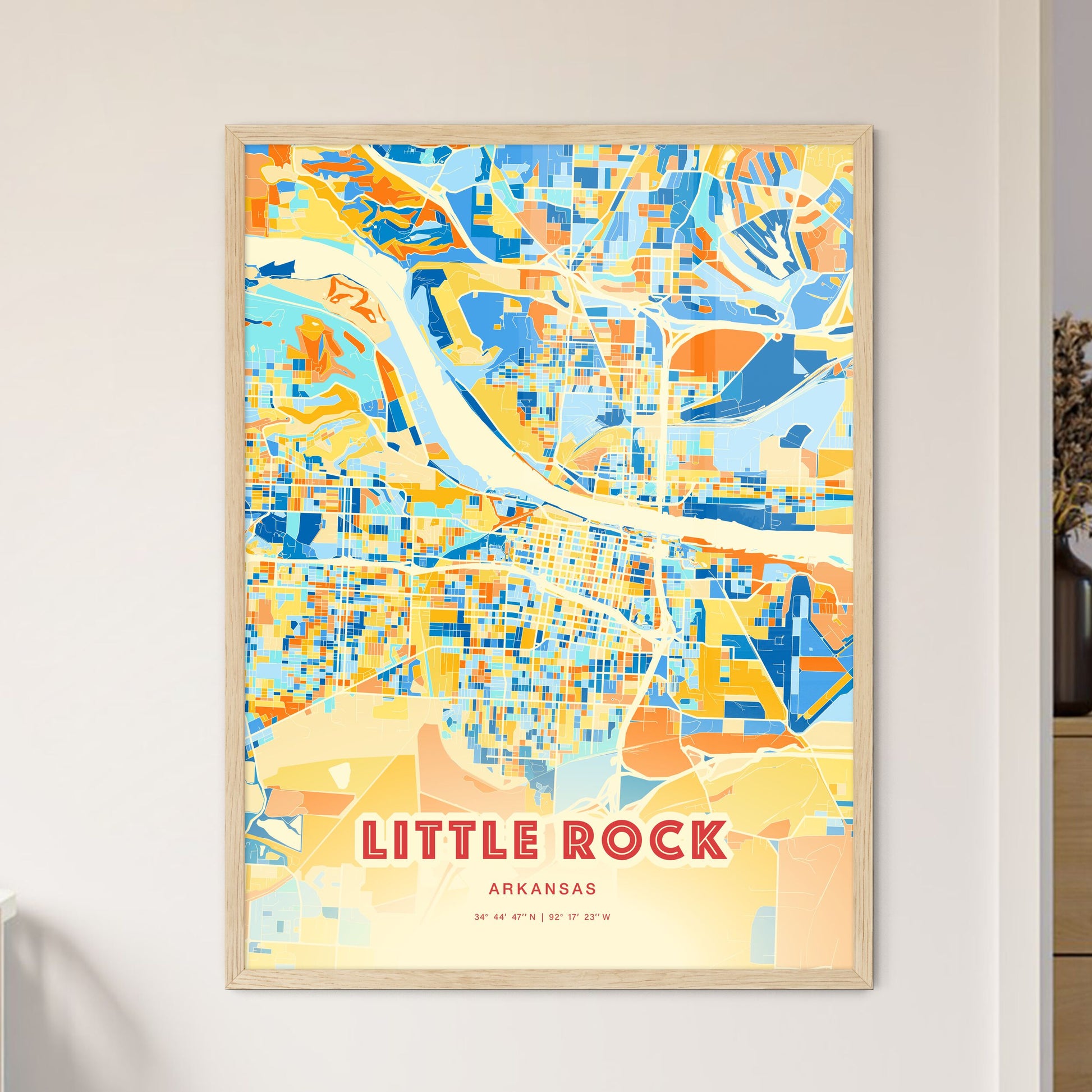 Colorful Little Rock Arkansas Fine Art Map Blue Orange