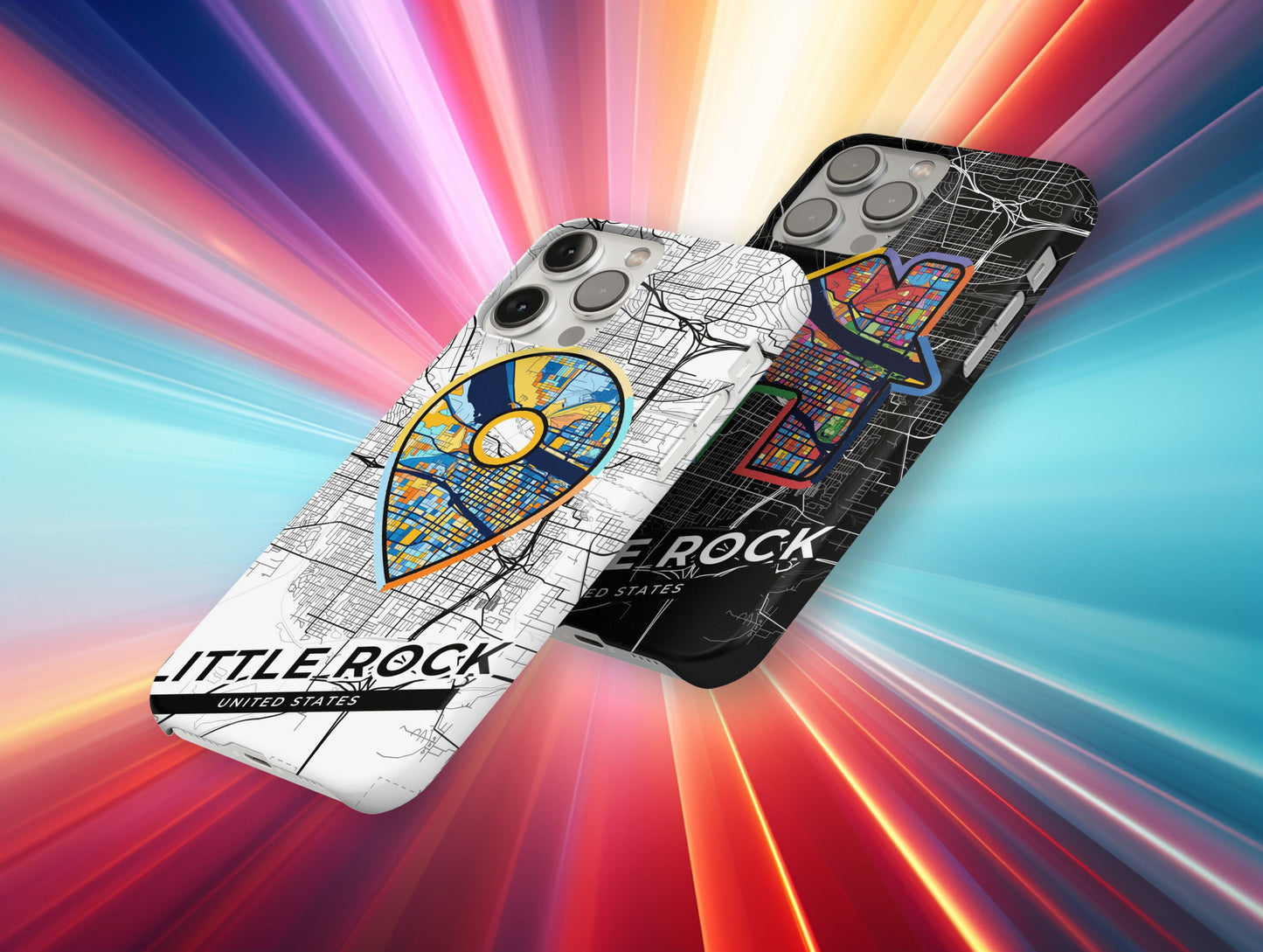 Little Rock Arkansas slim phone case with colorful icon. Birthday, wedding or housewarming gift. Couple match cases.
