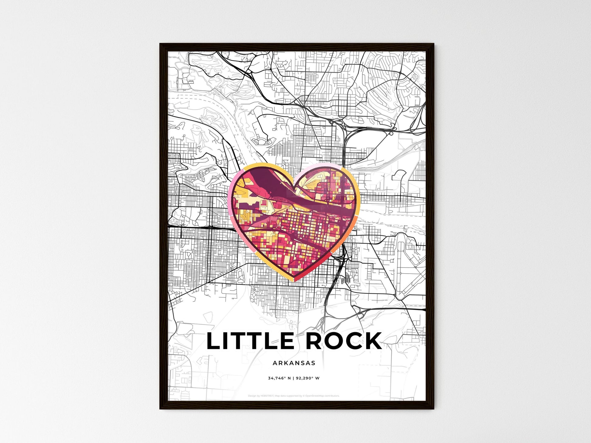 Little Rock Arkansas wedding art map with heart icon