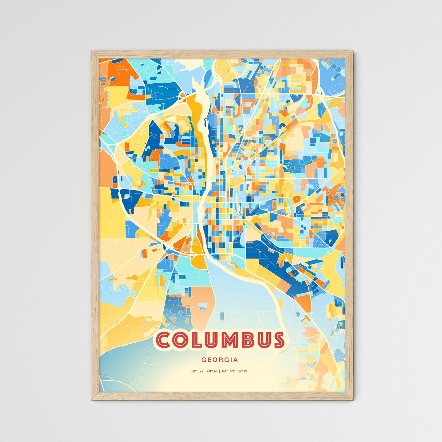 Colorful Columbus Georgia Fine Art Map Blue Orange