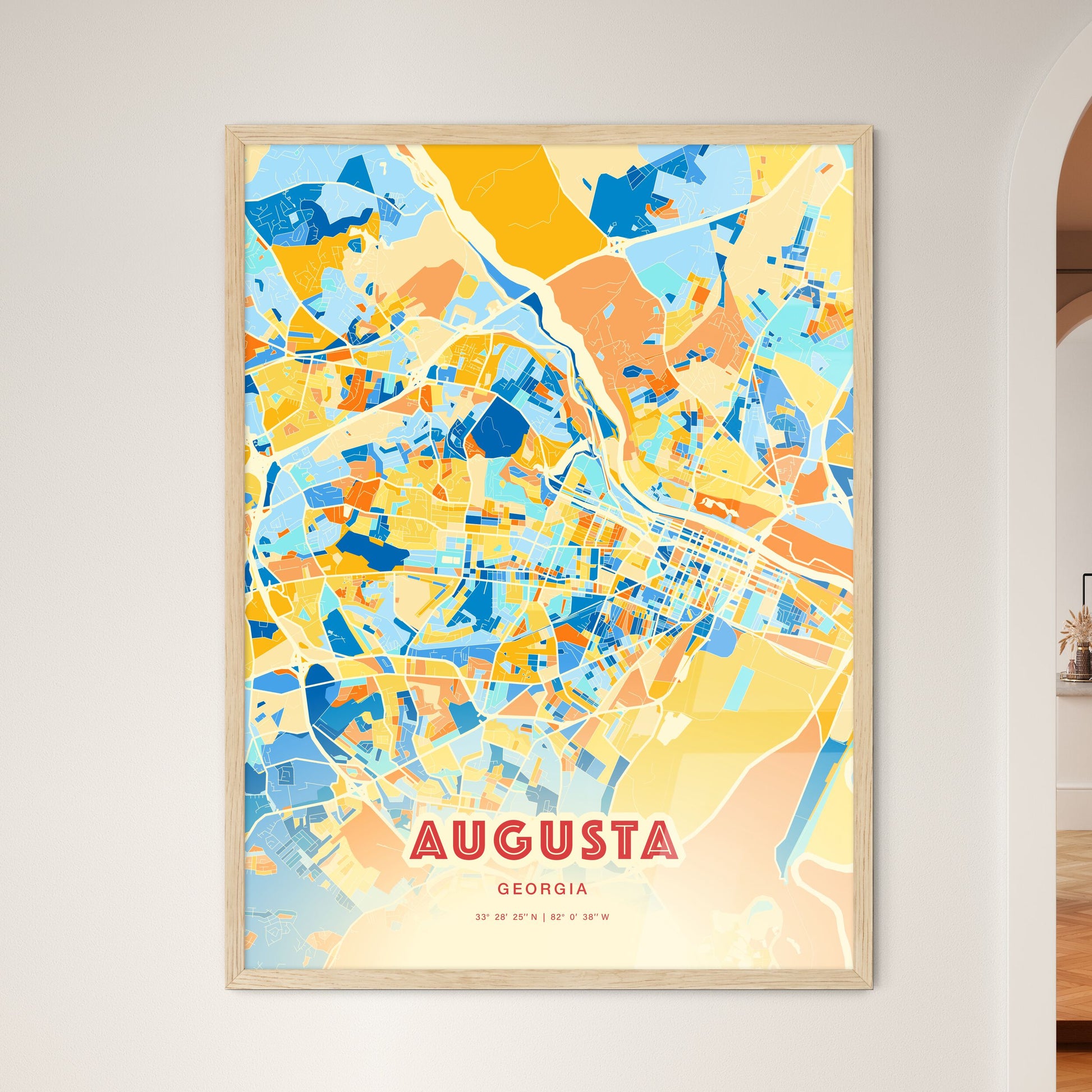 Colorful Augusta Georgia Fine Art Map Blue Orange