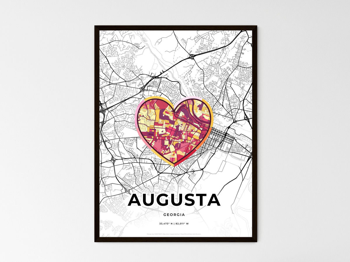 Augusta Georgia wedding art map with heart icon