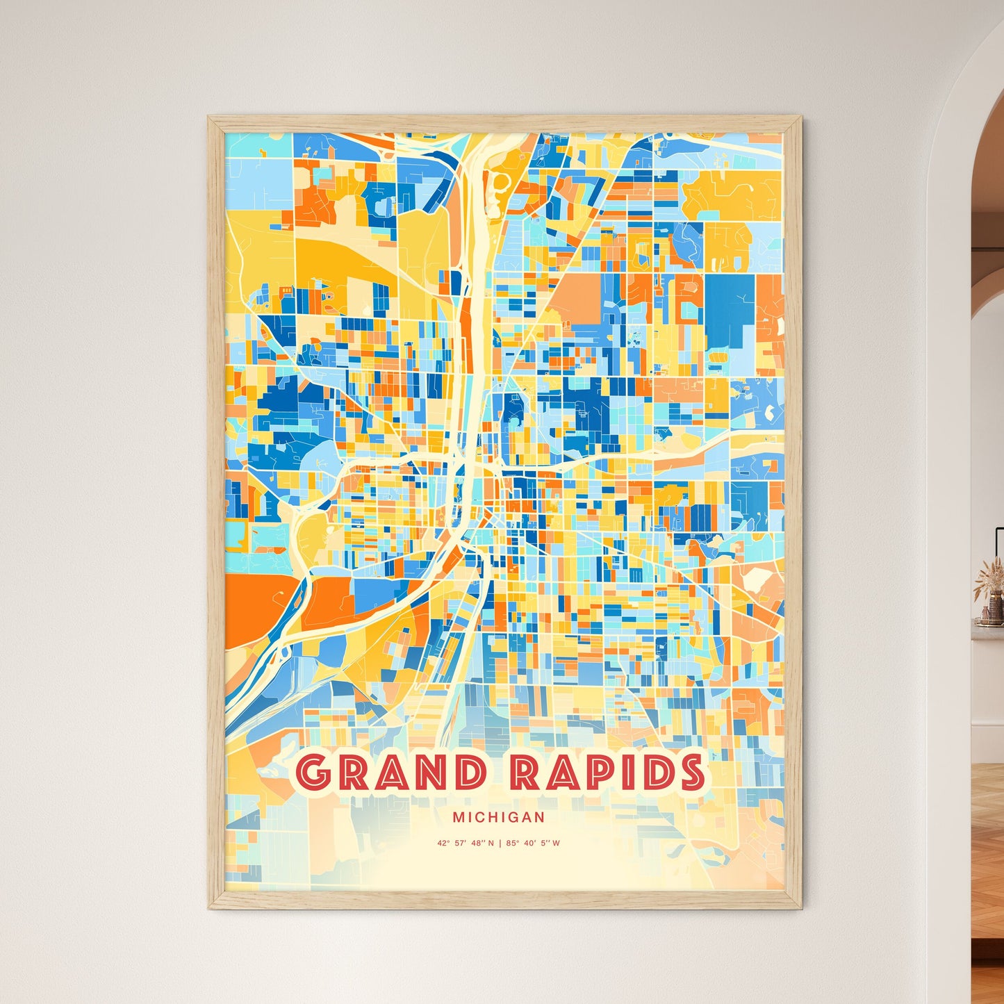 Colorful Grand Rapids Michigan Fine Art Map Blue Orange