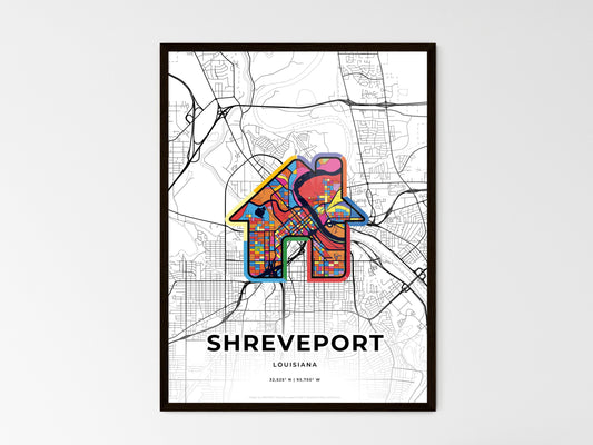 Shreveport Louisiana wedding art map with home icon