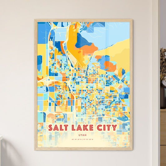 Colorful SALT LAKE CITY UTAH Fine Art Map Blue Orange