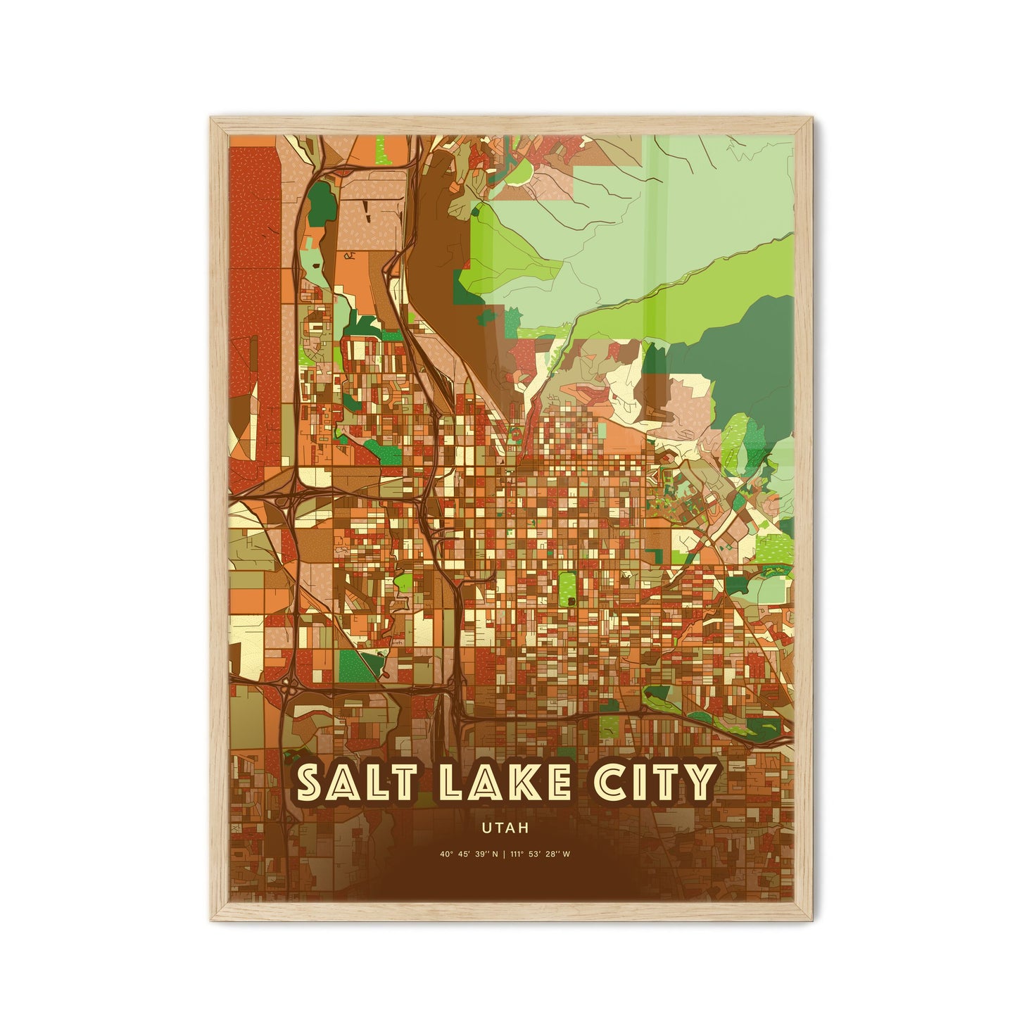Colorful SALT LAKE CITY UTAH Fine Art Map Farmhouse